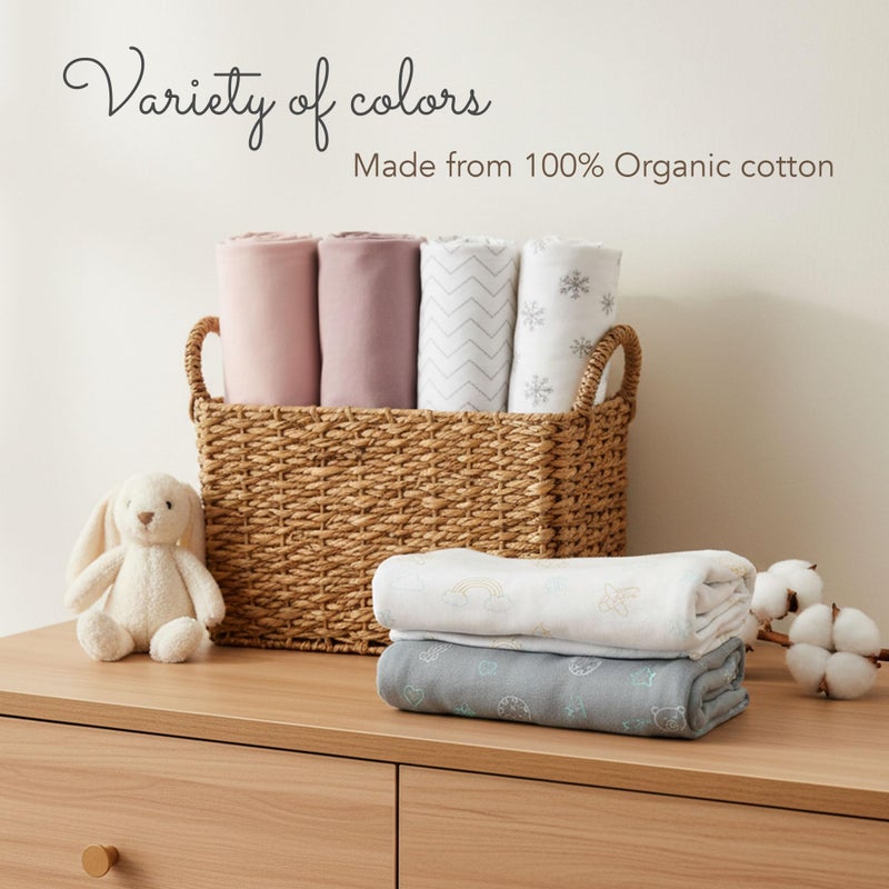 Luvberries Guava Lotus Travel Crib Sheets (Set of 2) â€“ 100% Organic Cotton Fitted Sheets for Baby Play Yard & Mini Crib Mattress â€“ Super Soft Jersey Knit â€“ Snug Fit & Washable (Day & Night) - Image 3